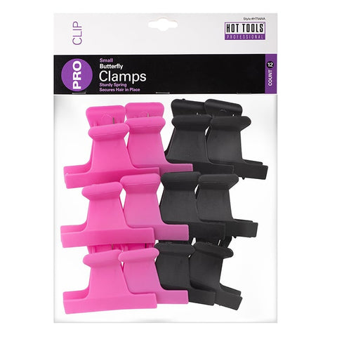 Hot Tools Small Butterfly Clamp Pink/Black 12Pk