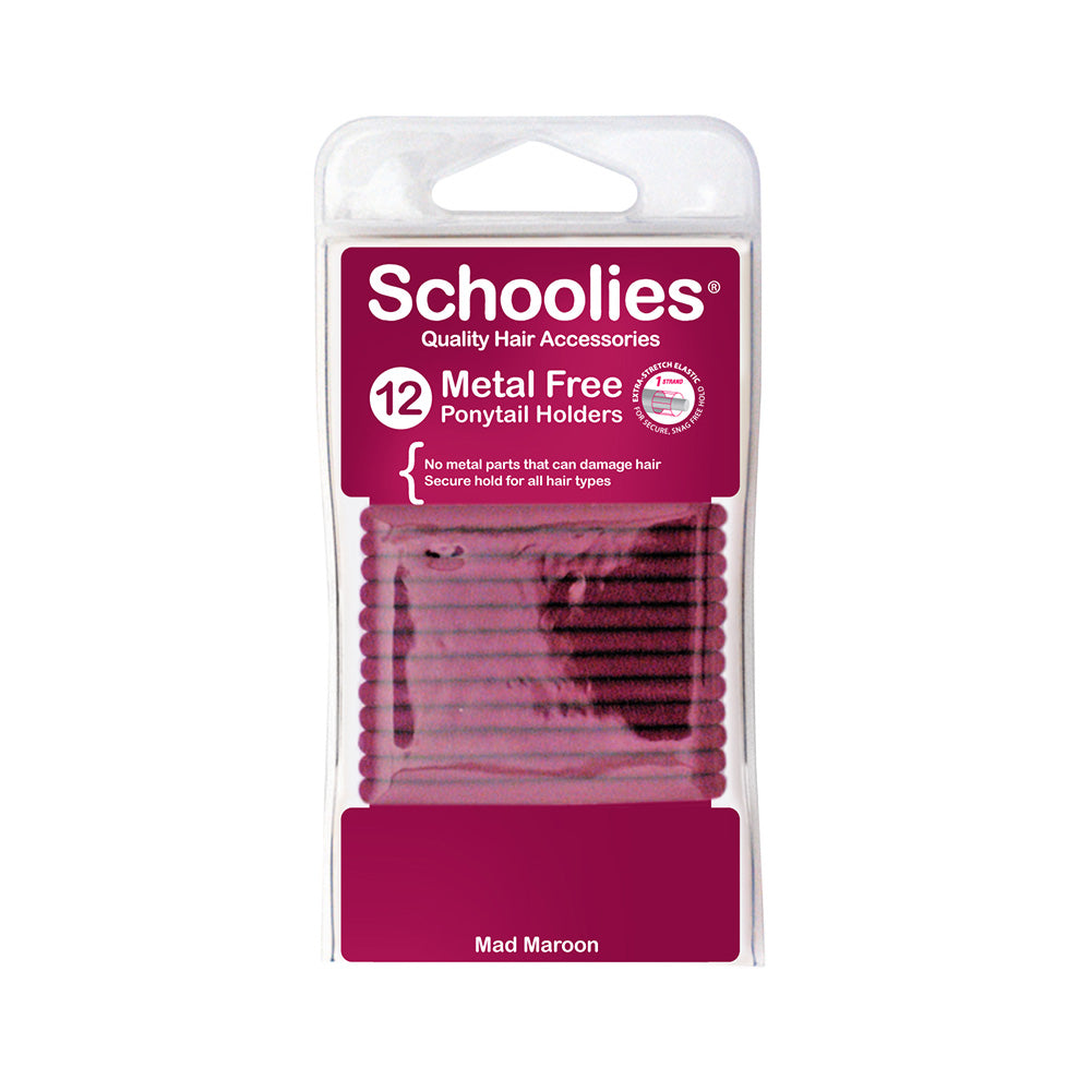 Schoolies #SC294 Metal Free Ponytail Holders Mad Maroon 12pc