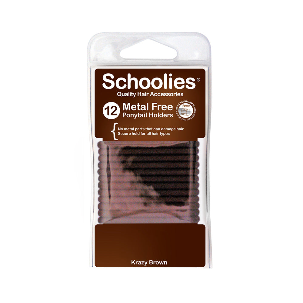 Schoolies #SC297 Metal Free Ponytail Holders Krazy Brown 12pc