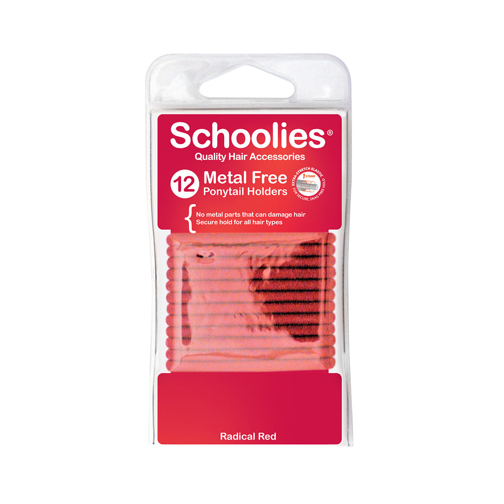 Schoolies #SC300 Metal Free Ponytail Holders Radical Red 12pc