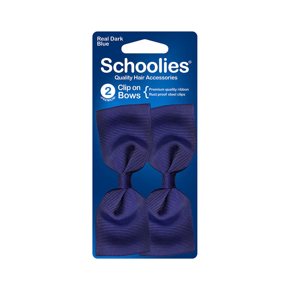 Schoolies #SC301 Clip On Bows Real Dark Blue 2pc