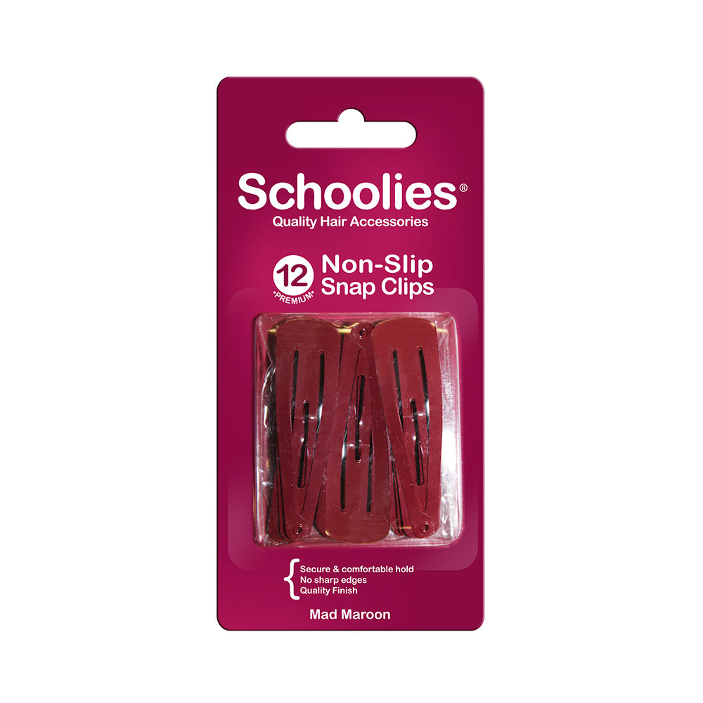 Schoolies #SC404 Non-Slip Snap Clips Mad Maroon 12pc