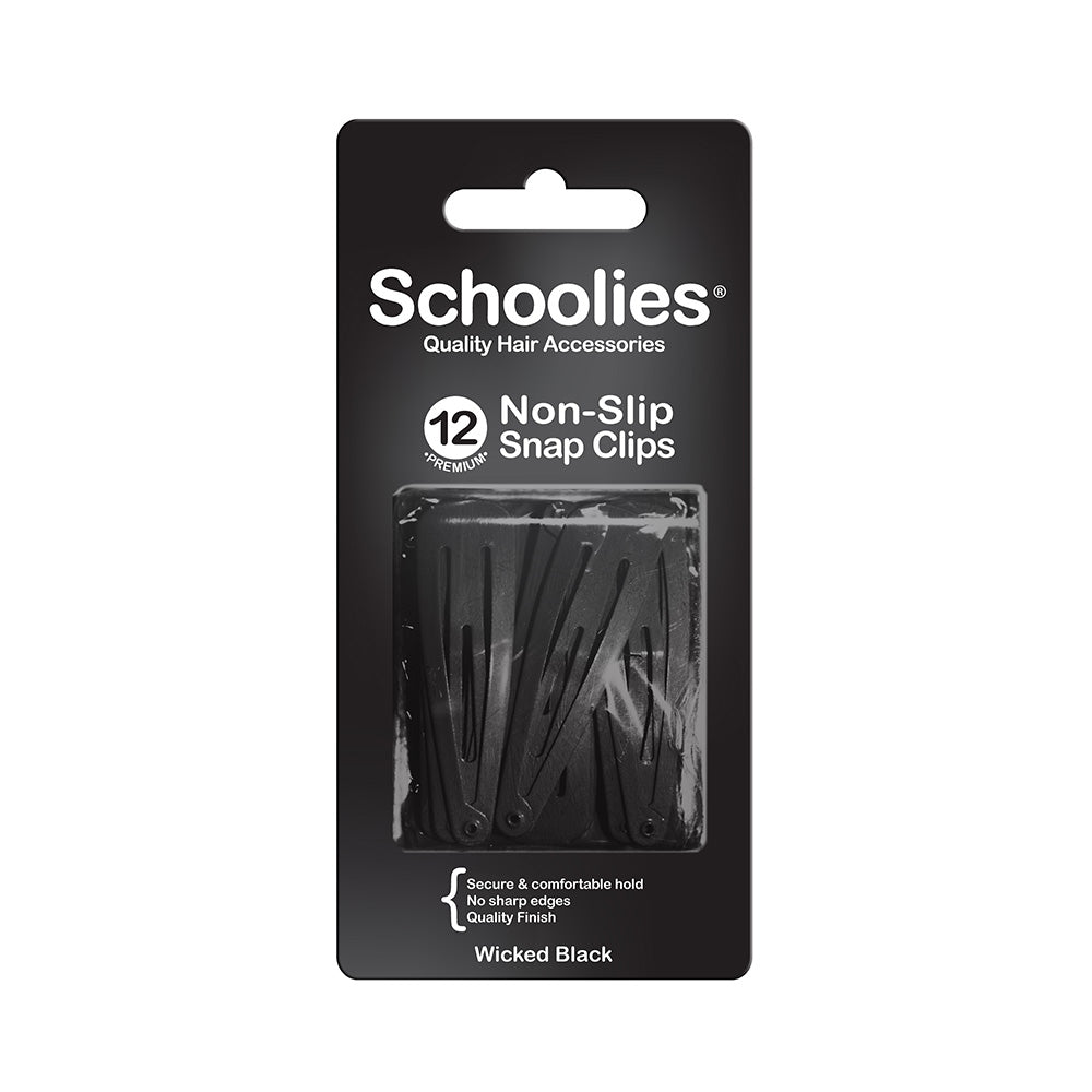 Schoolies #SC408 Non-Slip Snap Clips Wicked Black 12pc