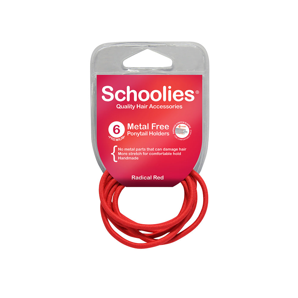 Schoolies #SC470 Metal Free Ponytail Holders Radical Red 6pc