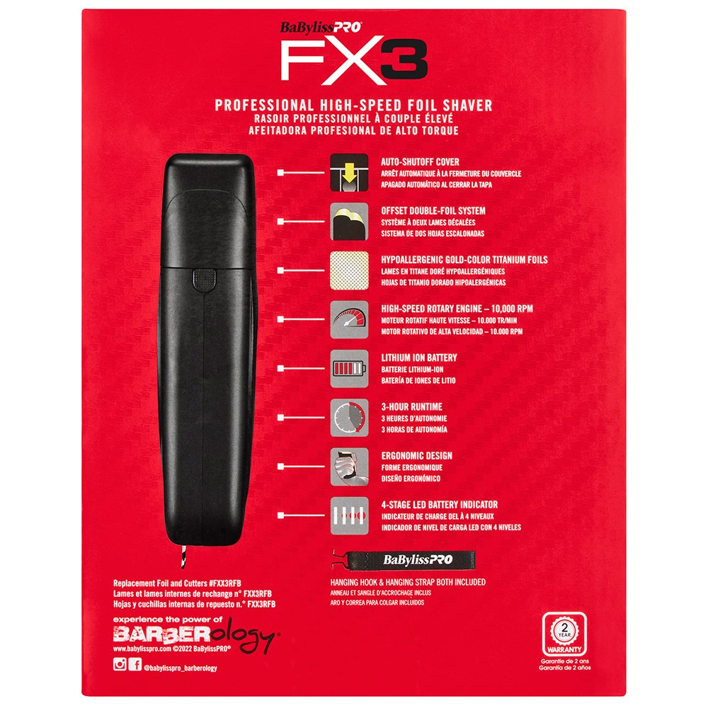BaBylissPRO FX3 Professional High Speed Foil Shaver - Black