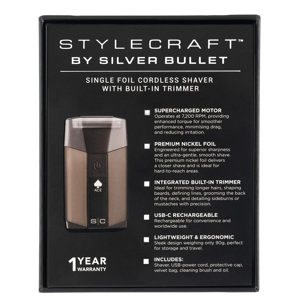 StyleCraft by Silver Bullet Ace Single Foil Shaver with Built-in Trimmer