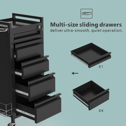 Beauty Supply Co. Studio 5-Drawer Salon Trolley Black