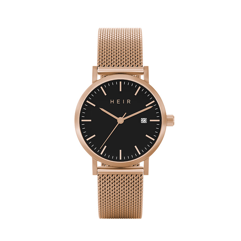 Heir Watches Classic Noir Mesh 28mm Rose Gold