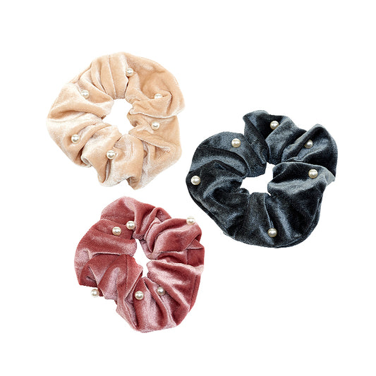 Evalina Velvet Pearl Scrunchie Trio Pack