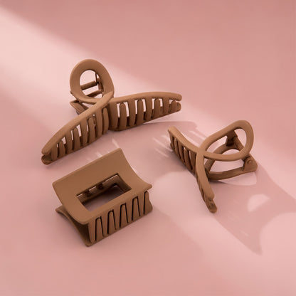 Hey Stacey Essential Claw Clips 3Pcs - Pastel Brown
