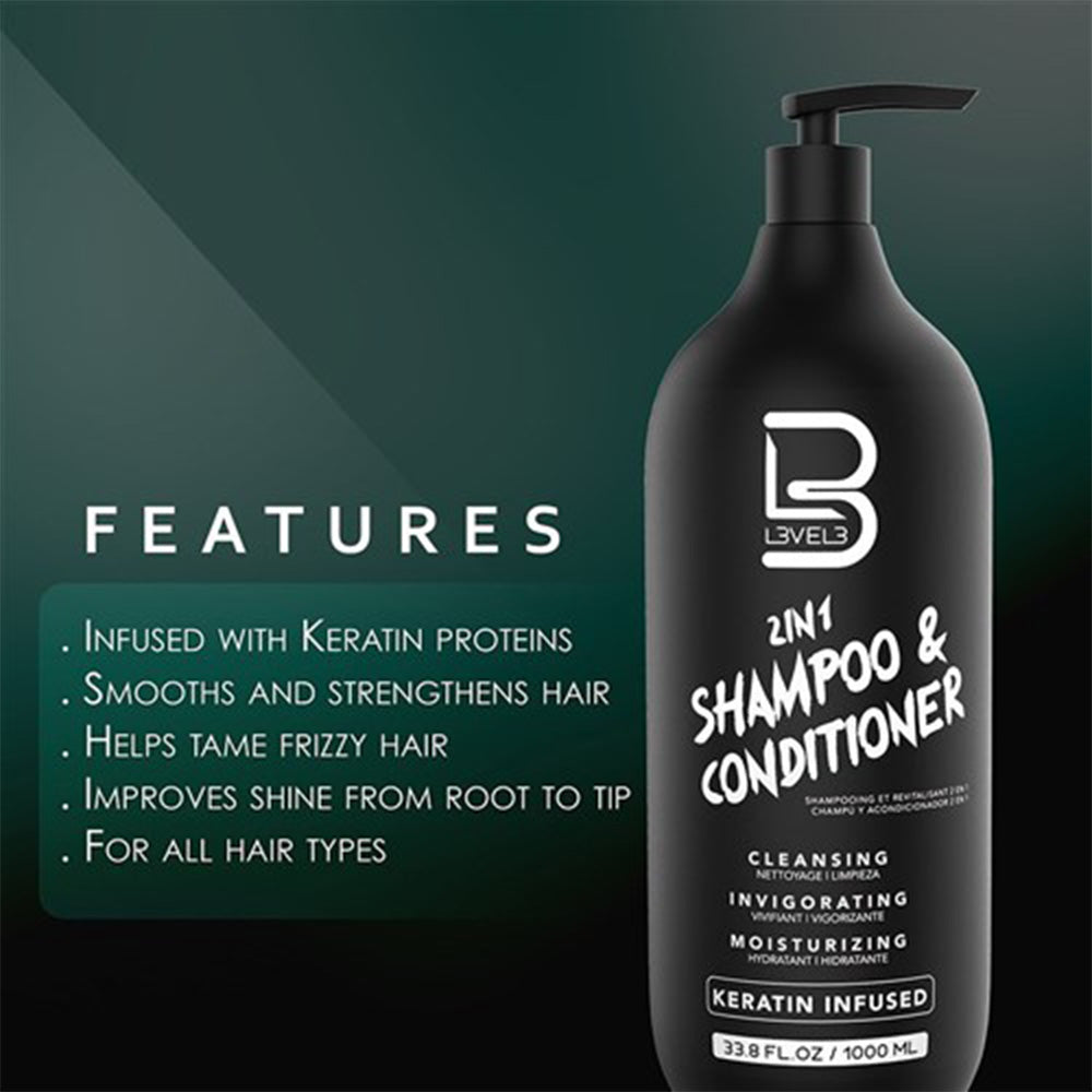 L3VEL3 Keratin 2-in-1 Shampoo & Conditioner 1L