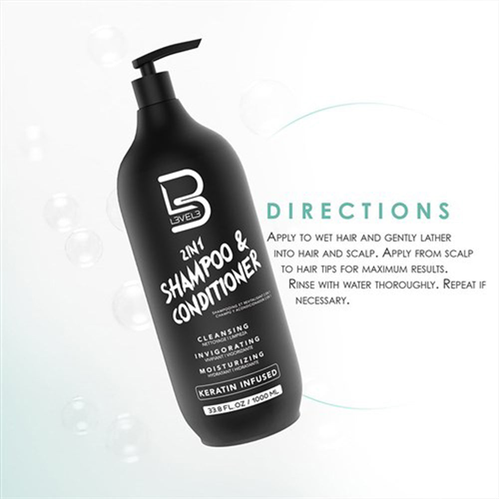 L3VEL3 Keratin 2-in-1 Shampoo & Conditioner 1L