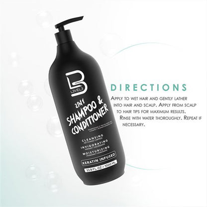 L3VEL3 Keratin 2-in-1 Shampoo & Conditioner 1L
