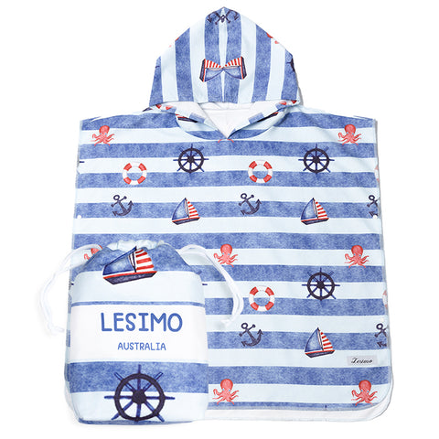 Lesimo Quick Dry Kids Hooded Towel Little Sailor Large (7-12yrs)
