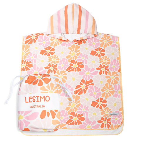 Lesimo Quick Dry Kids Hooded Towel Sunshine Flora Large (7-12yrs)