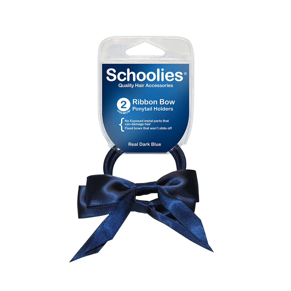 Schoolies #SC131 Ponytail Holder + Bow Real Dark Blue 2pc