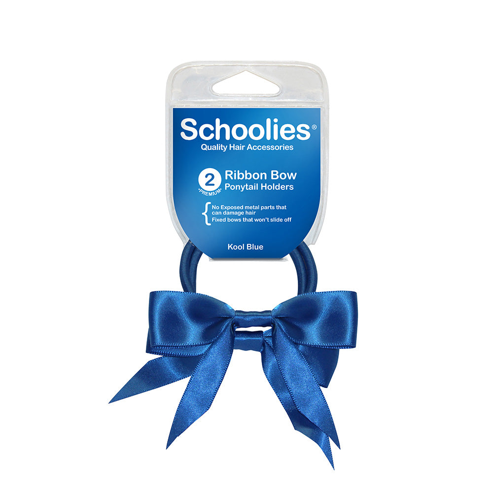 Schoolies #SC132 Ponytail Holder + Bow Kool Blue 2pc
