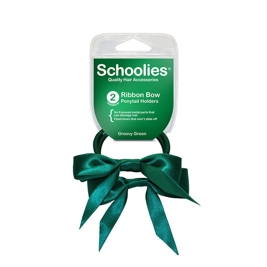 Schoolies #SC135 Ponytail Holder + Bow Groovy Green 2pc
