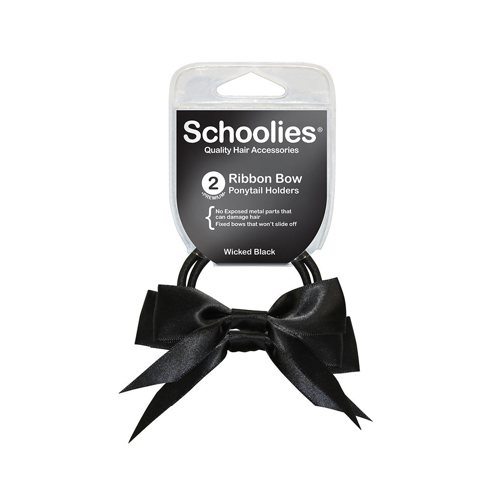 Schoolies #SC138 Ponytail Holder + Bow Wicked Black 2pc