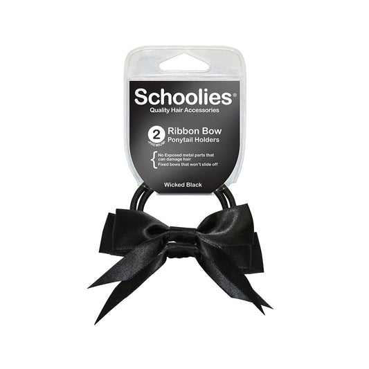 Schoolies #SC138 Ponytail Holder + Bow Wicked Black 2pc