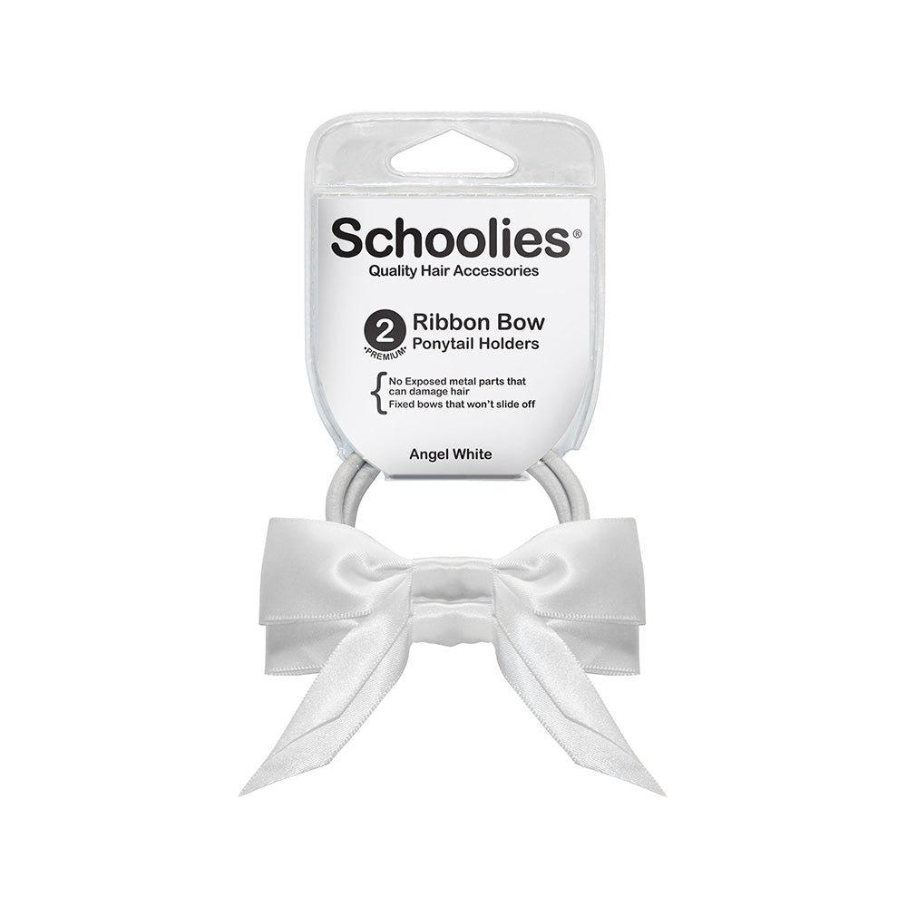 Schoolies #SC139 Ponytail Holder + Bow Angel White 2pc