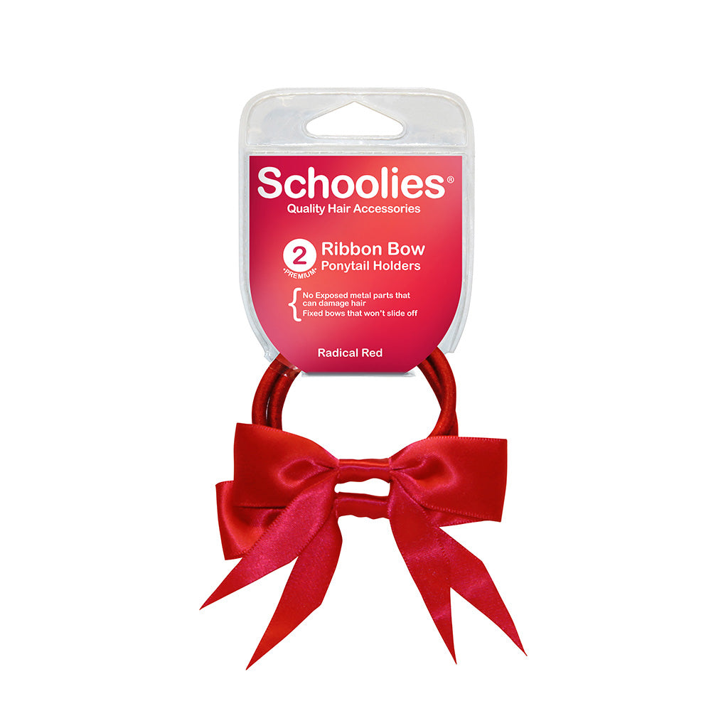 Schoolies #SC140 Ponytail Holder + Bow Radical Red 2pc