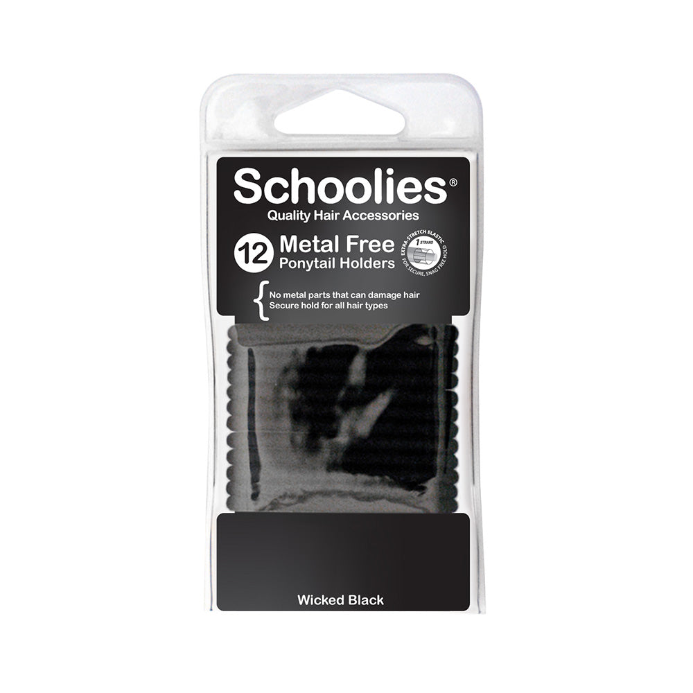 Schoolies #SC298 Metal Free Ponytail Holders Wicked Black 12pc