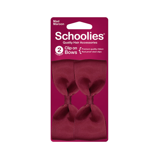 Schoolies #SC304 Clip On Bows Mad Maroon 2pc