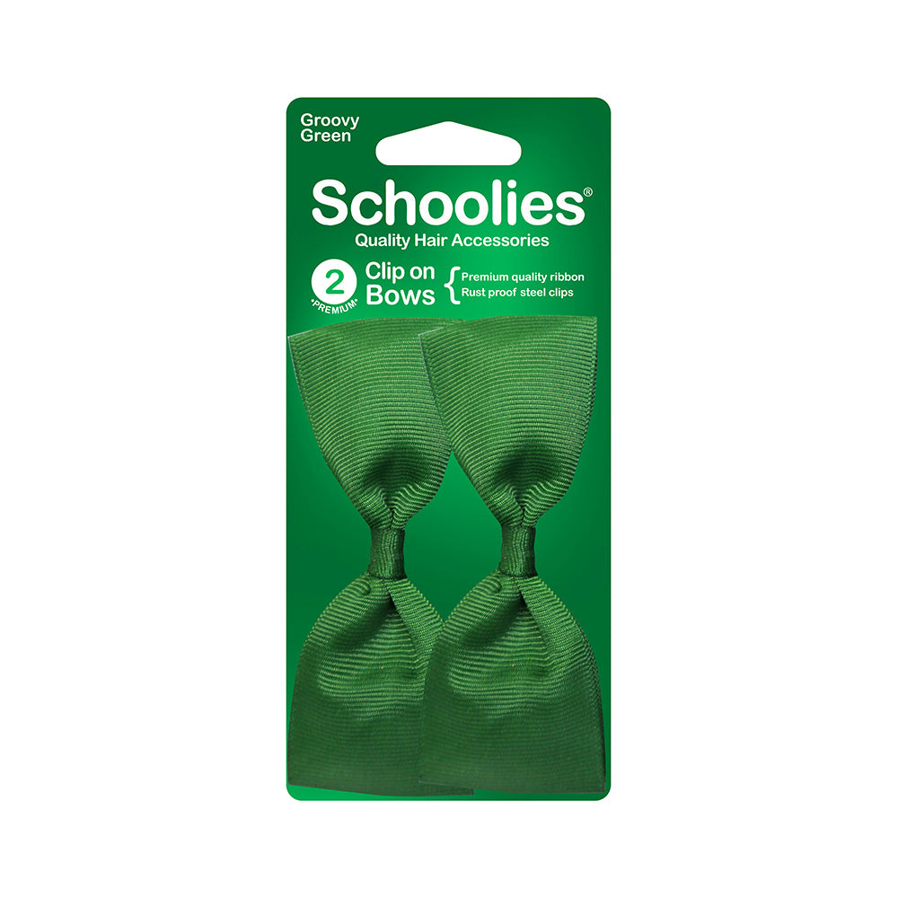Schoolies #SC305 Clip On Bows Groovy Green 2pc