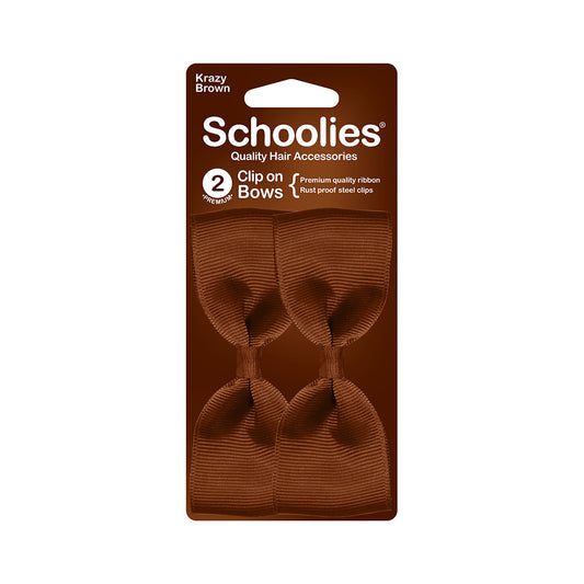 Schoolies #SC307 Clip On Bows Krazy Brown 2pc
