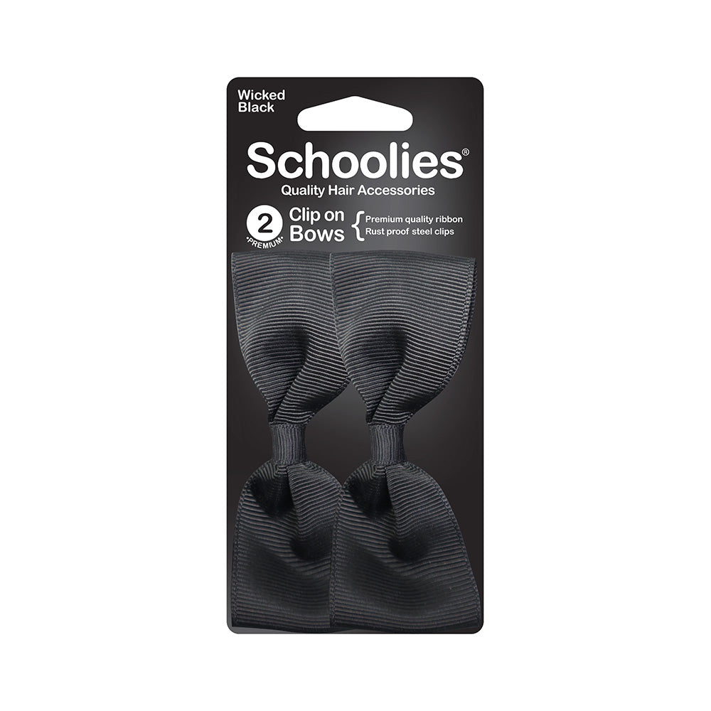 Schoolies #SC308 Clip On Bows Wicked Black 2pc