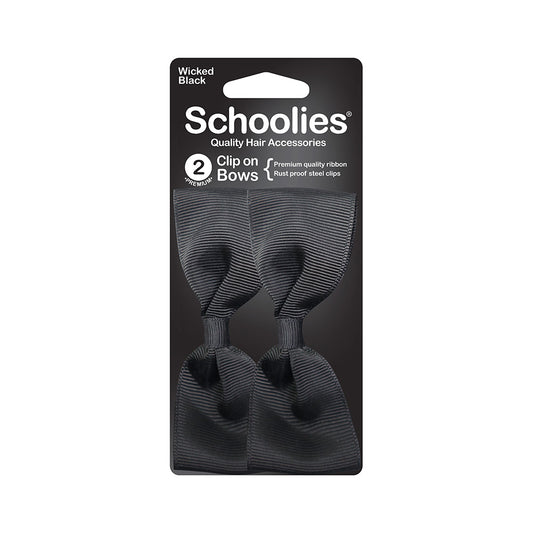 Schoolies #SC308 Clip On Bows Wicked Black 2pc