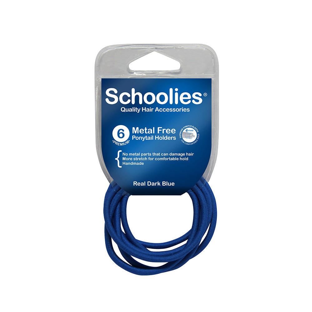 Schoolies #SC461 Metal Free Ponytail Holders Real Dark Blue 6pc