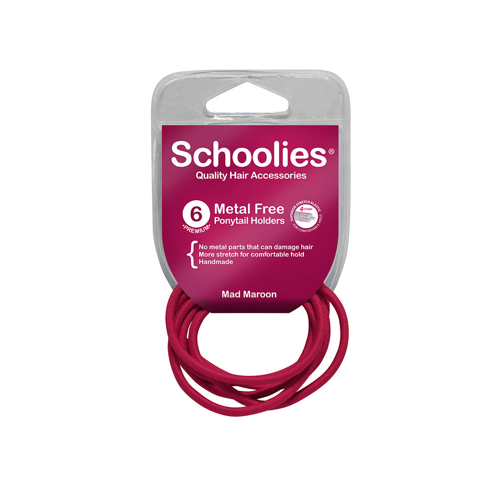 Schoolies #SC464 Metal Free Ponytail Holders Mad Maroon 6pc