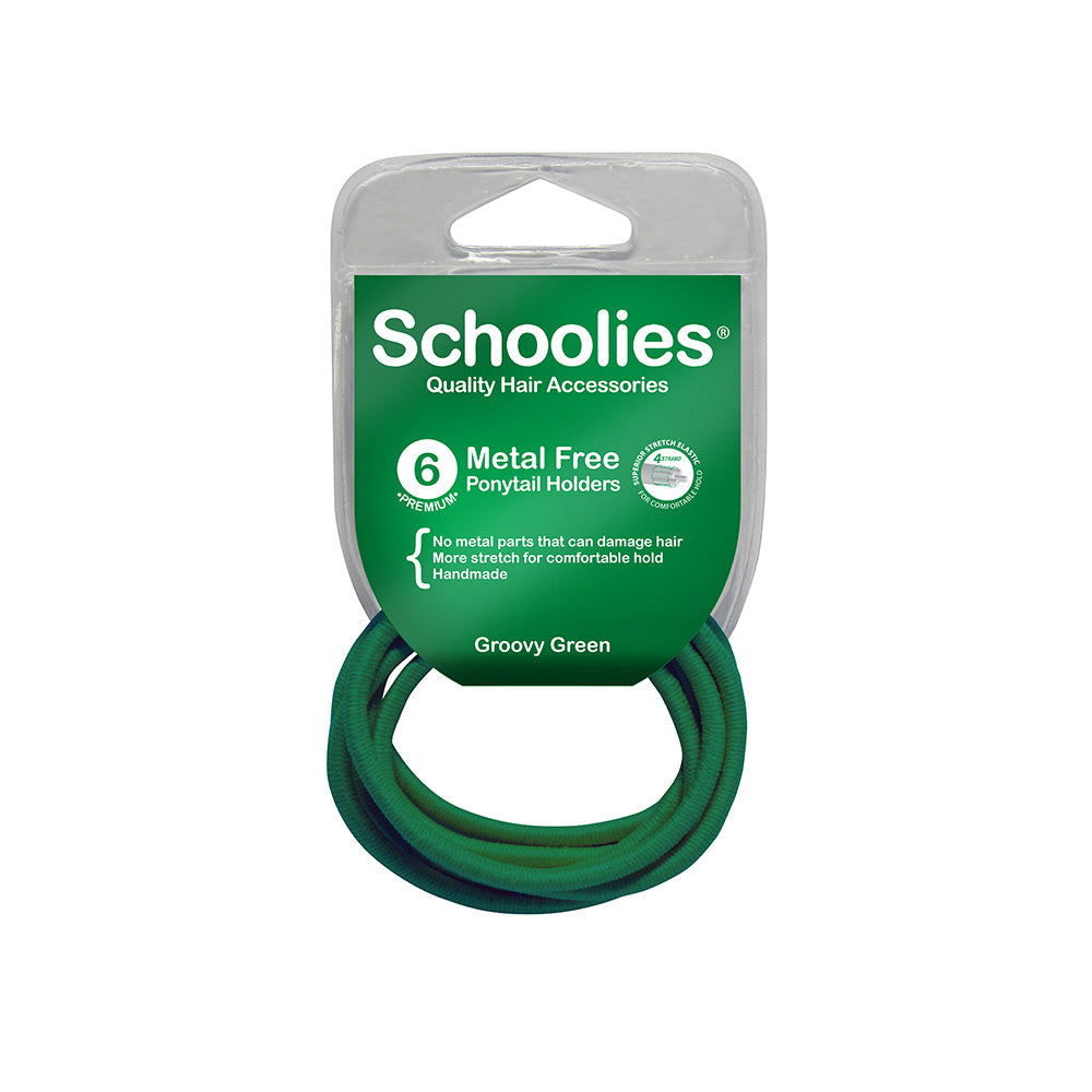 Schoolies #SC465 Metal Free Ponytail Holders Groovy Green 6pc