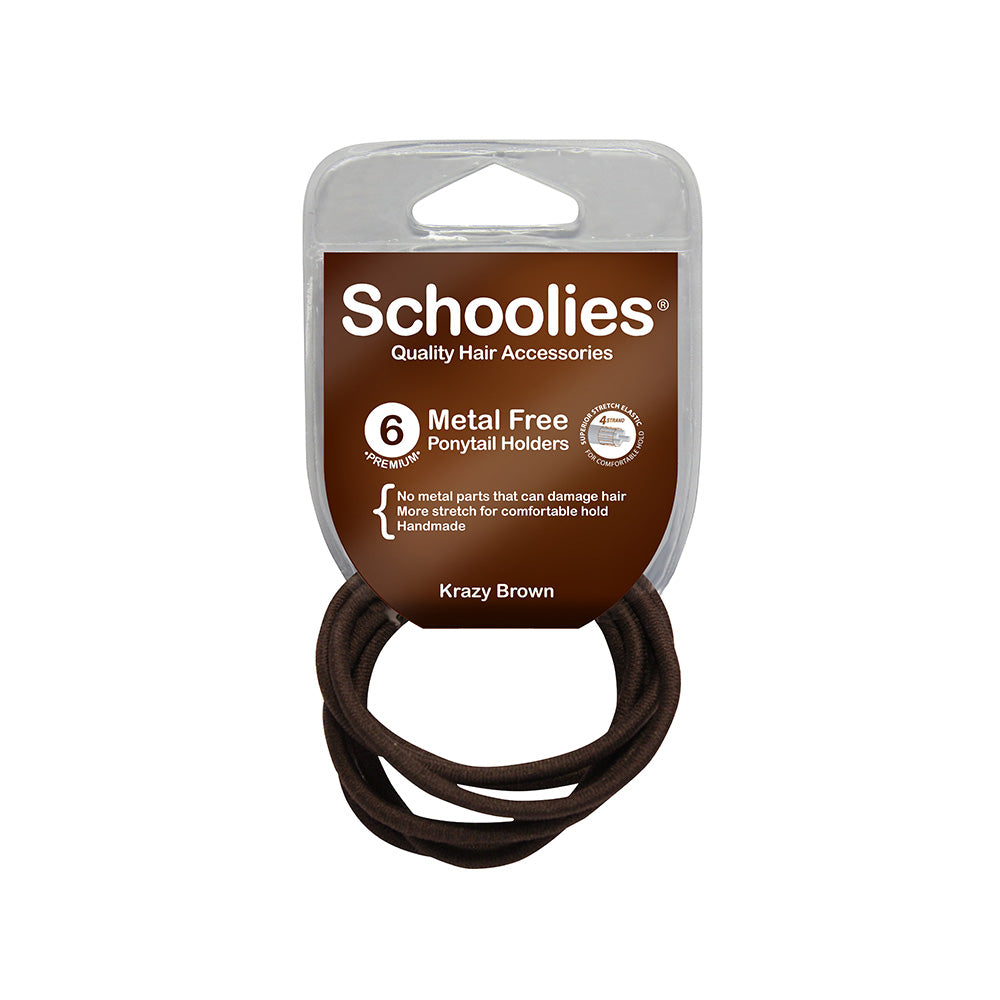 Schoolies #SC467 Metal Free Ponytail Holders Krazy Brown 6pc