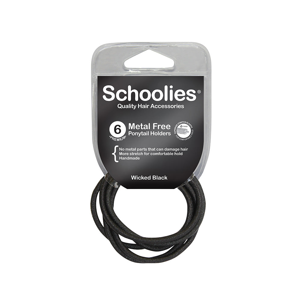 Schoolies #SC468 Metal Free Ponytail Holders Wicked Black 6pc