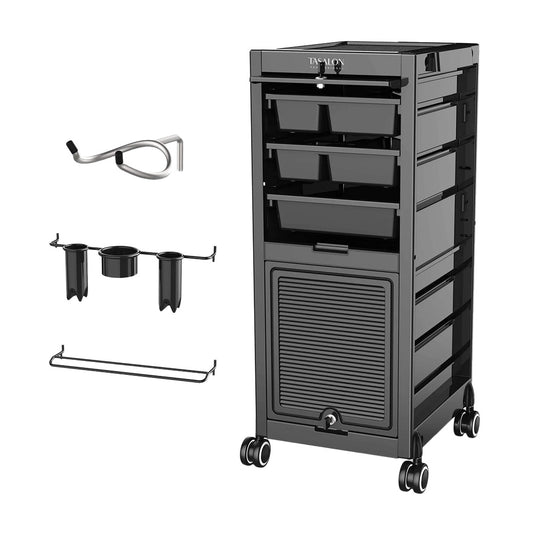 TASALON Premium Lockable Versatile Salon Trolley Cart Black