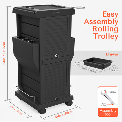TASALON Premium Lockable Versatile Salon Trolley Cart Black
