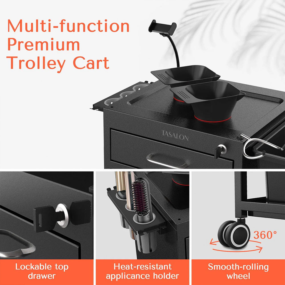TASALON Salon Metal Trolley Cart White