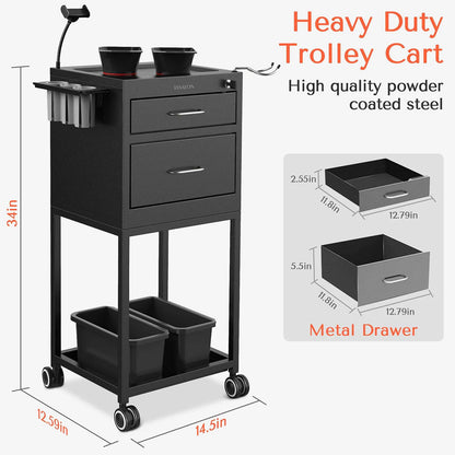 TASALON Salon Metal Trolley Cart Black