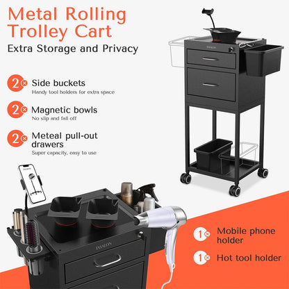 TASALON Salon Metal Trolley Cart Black