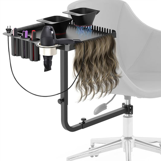 TASALON Chair-Mounted Salon Tray with 2 Magnetic Bowls - Black