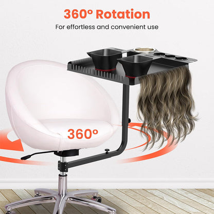 TASALON Chair-Mounted Salon Tray with 2 Magnetic Bowls - Black