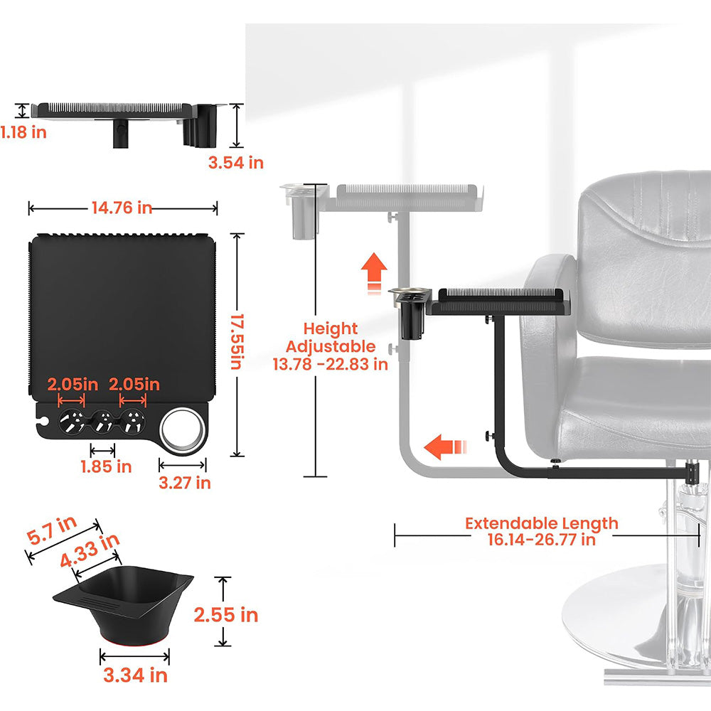 TASALON Chair-Mounted Salon Tray with 2 Magnetic Bowls - Black