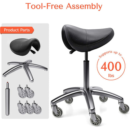 TASALON Ergonomic Saddle Stool with Rollerblade Wheels - Black